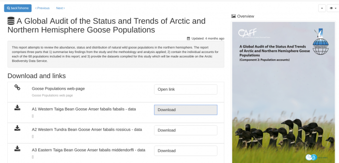 The CAFF&#39;s Arctic Biodiversity Data Service provides all datasets used in the Conservation of Arctic Flora and Fauna (CAFF) reports to be downloaded by any user of the portal. Image courtesy of the CAFF Arctic Biodiversity Data Service (ABDS) .