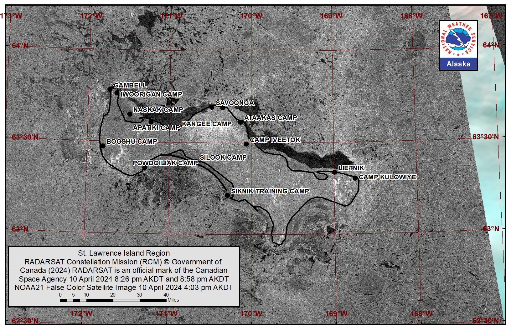 St. Lawrence Island area satellite image.