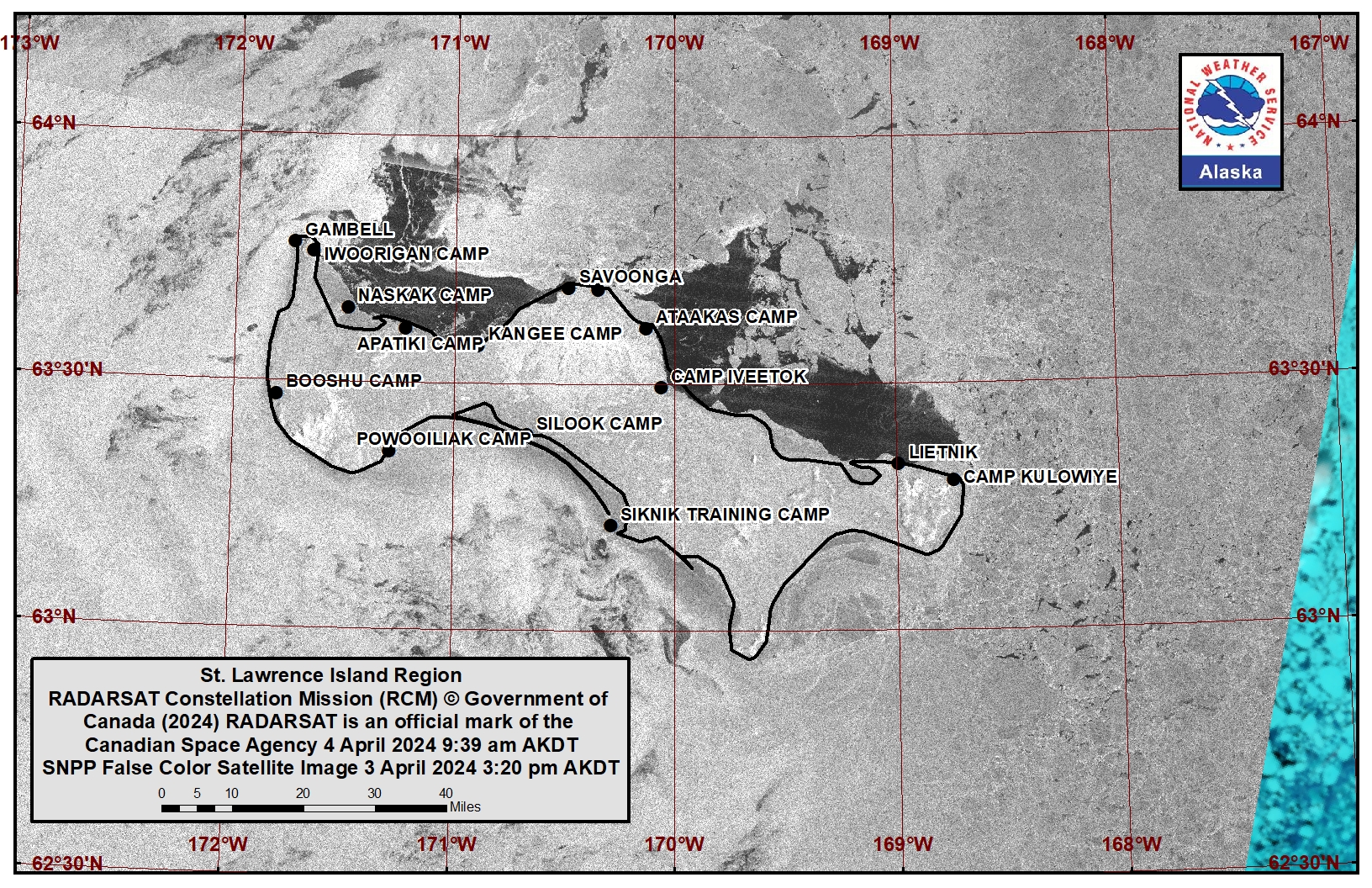 St. Lawrence Island area satellite image.