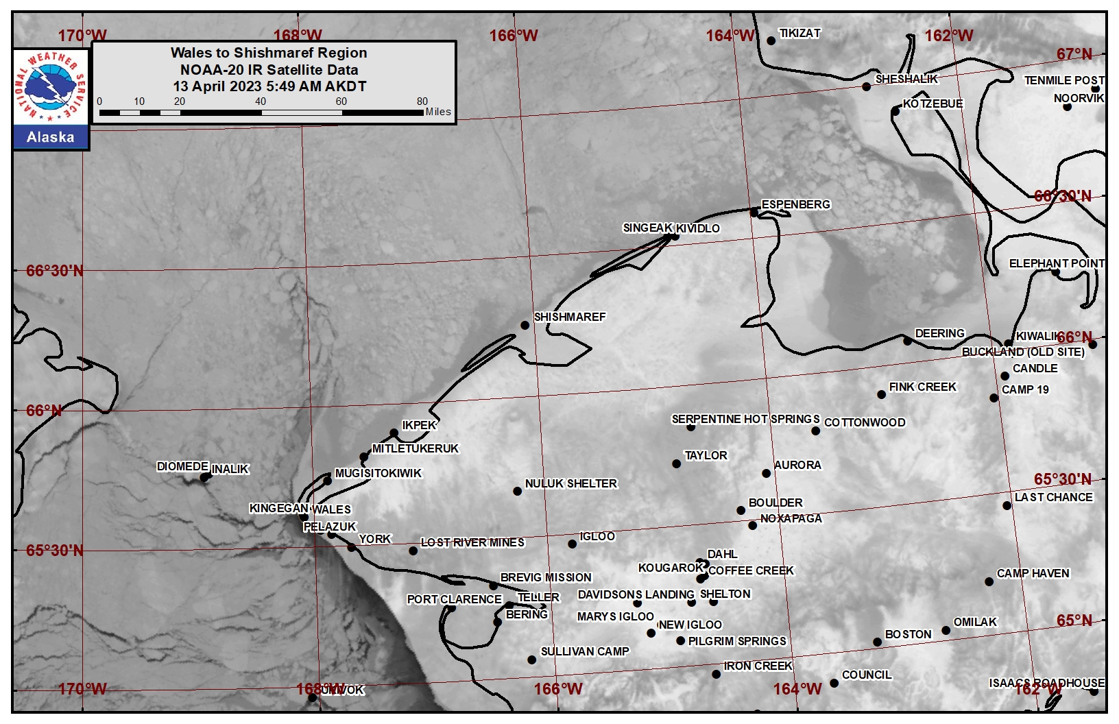 Wales to Shishmaref Area Satellite Image