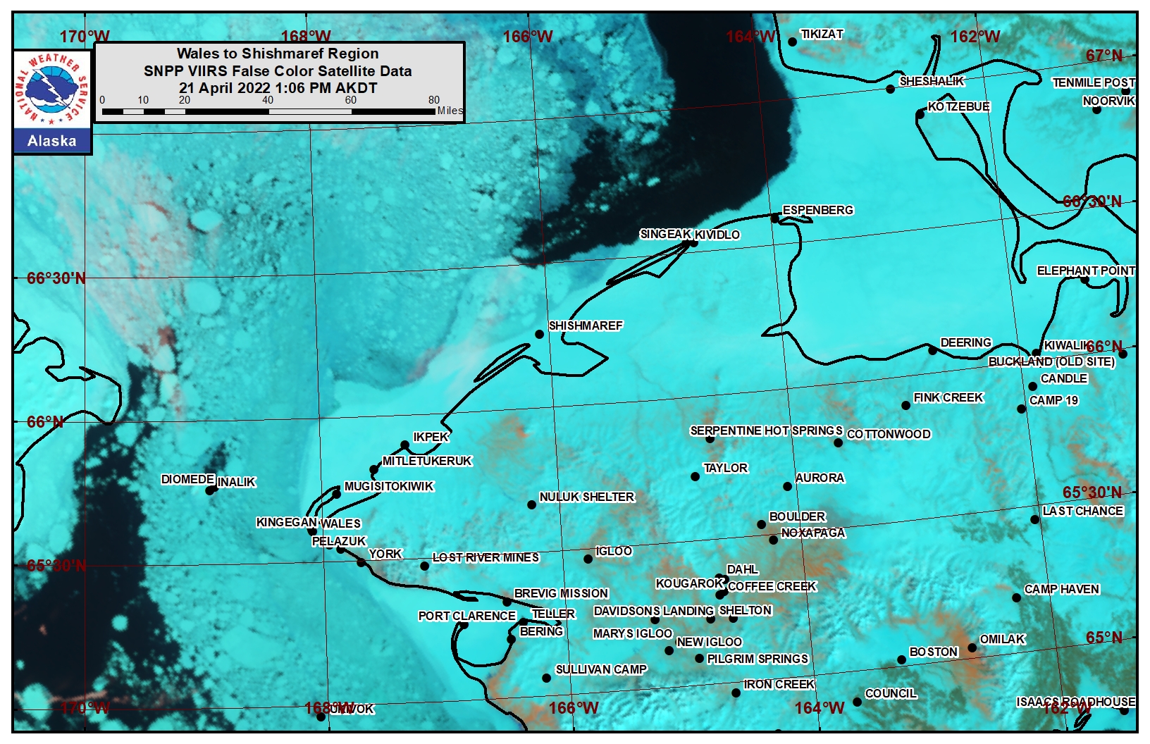 Wales to Shishmaref Area Satellite Image