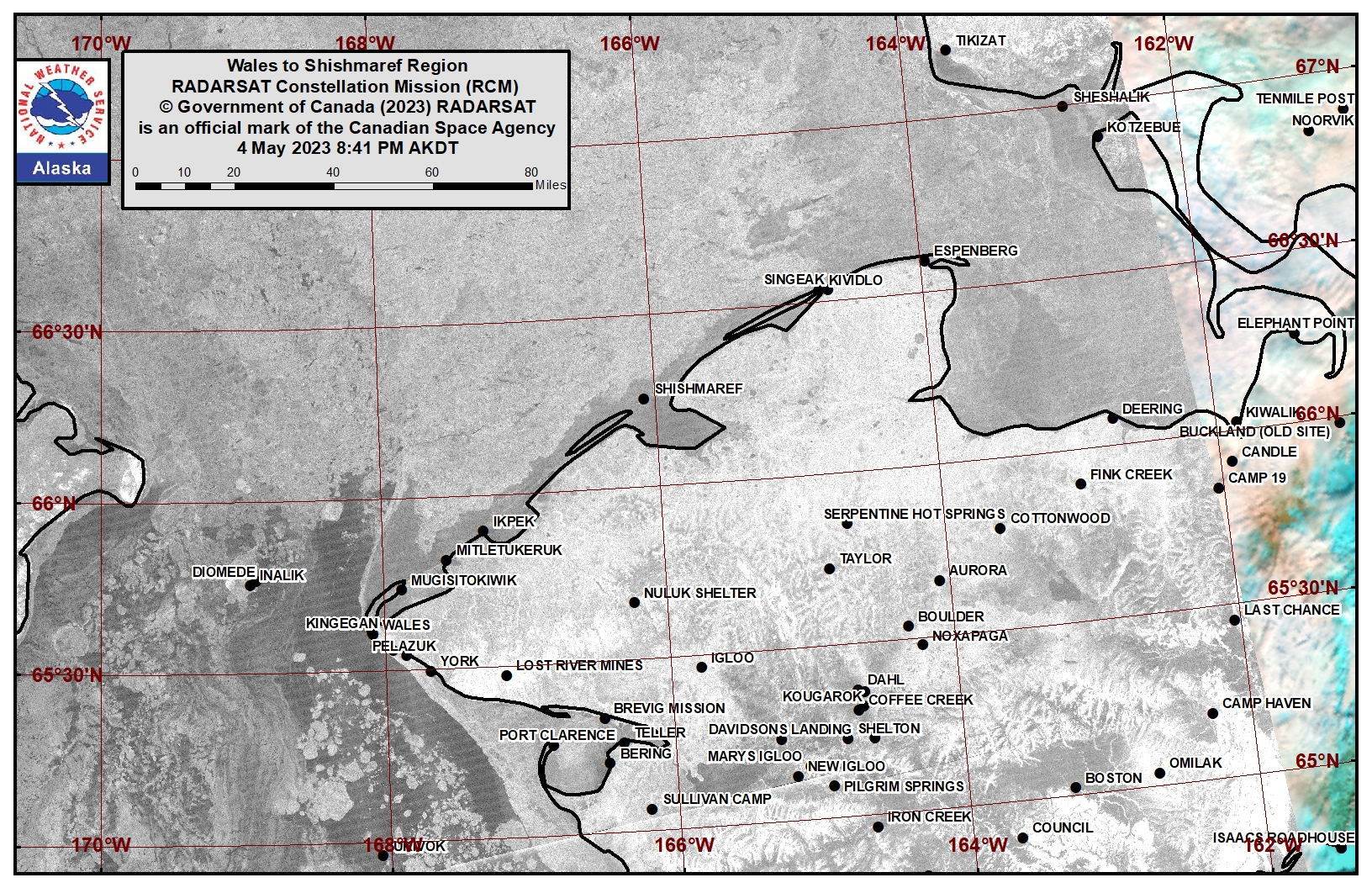 Wales to Shishmaref Area Satellite Image