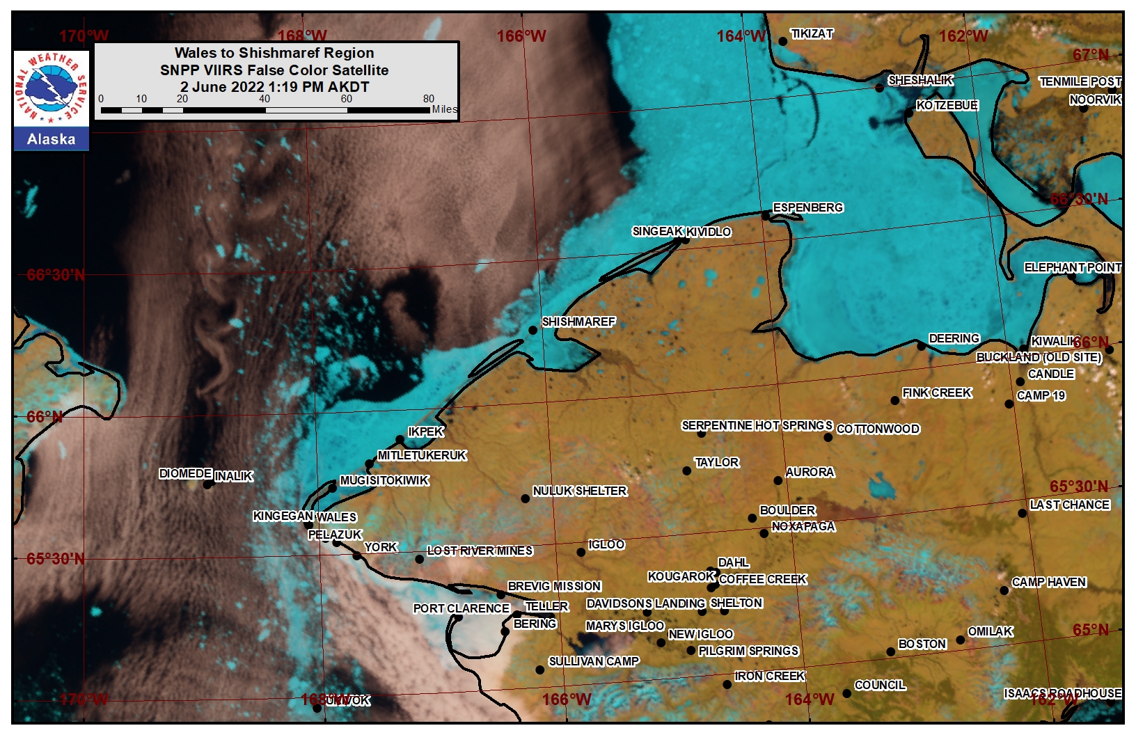 Wales to Shishmaref Area Satellite Image