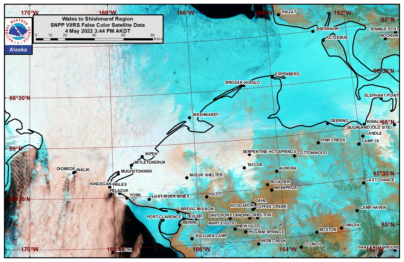 Wales to Shishmaref Area Satellite Image