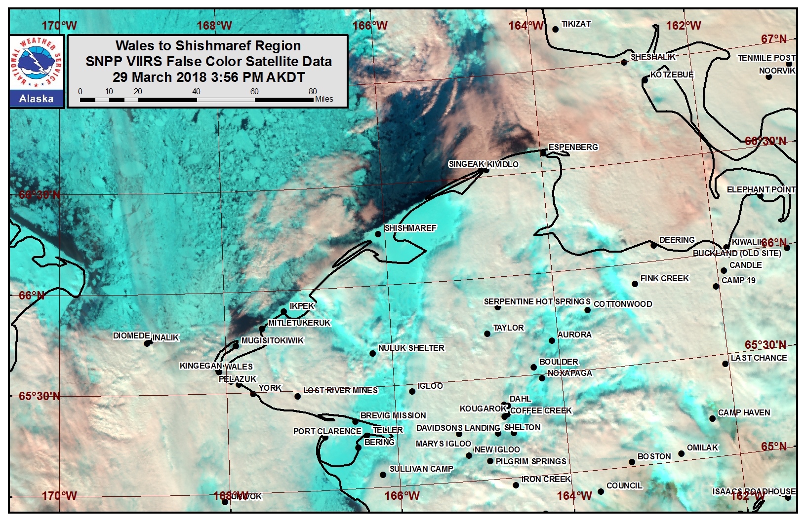 Wales to Shishmaref satellite image