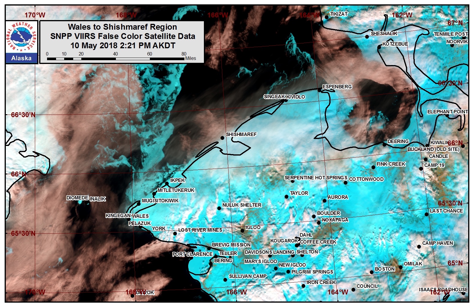 Wales to Shishmaref Area Satellite Image