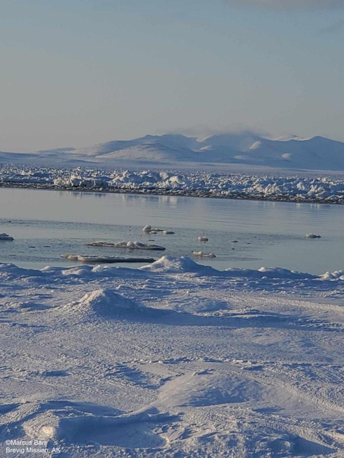 Weather and sea ice conditions between Port Clarence point and the beach west of Brevig about 8 miles - view 5. Photo courtesy of Marcus Barr.