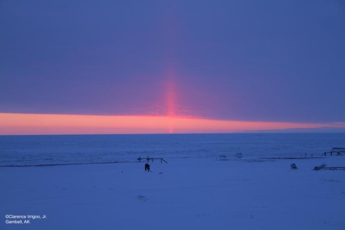 Sunset in Gambell, 23:10, 17 April 2024. Photo courtesy of Clarence Irrigoo, Jr.